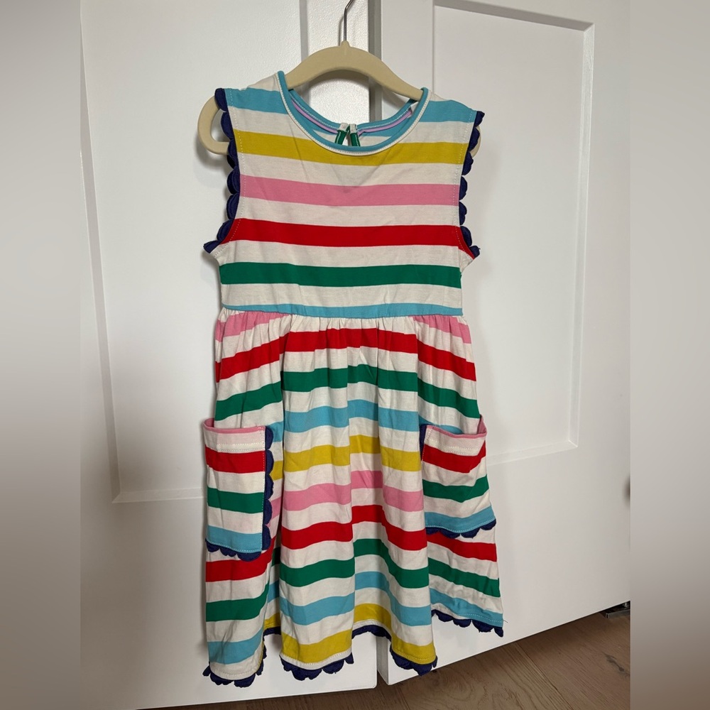 Mini Boden Rainbow Stripe Pocket Dress with Scallops